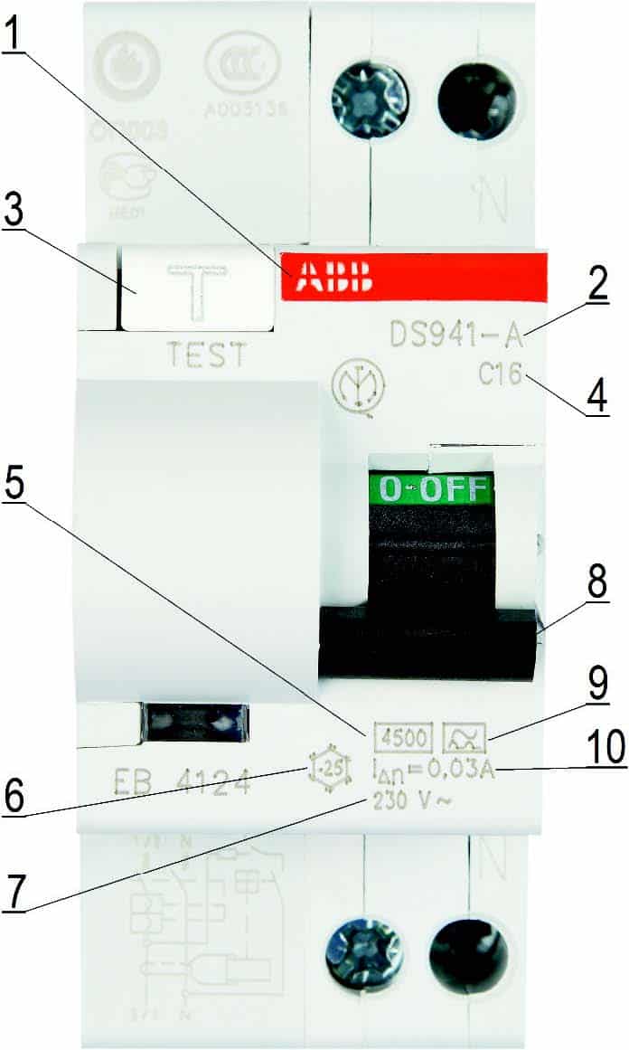 Маркировка двухполюсного АВДТ серии DS 941
